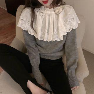 Pointelle Panel Sweater Gray - One Size