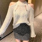 Cold-shoulder Pointelle Knit Top / Rhinestone Pencil Skirt