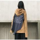 Patchwork Loose-fit Embroidered Hooded Pullover Khaki & Gray - One Size