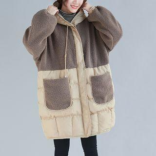 Chenille Panel Medium Maxi Hooded Cotton Jacket As Shown In Figure - F