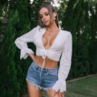 Cut-out Long-sleeve V-neck Crop Top