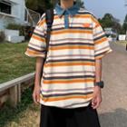 Elbow-sleeve Striped Polo Shirt / Sweatshorts
