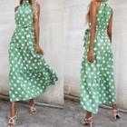 Halter-neck Dotted Maxi A-line Dress