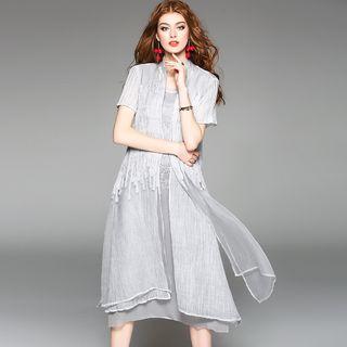 Short-sleeve Open Front Long Light Jacket