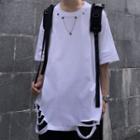 Elbow-sleeve Ripped T-shirt With Chain