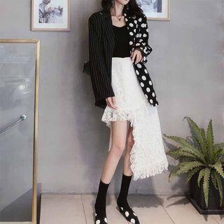 Asymmetric Hem Midi Lace Skirt White - One Size