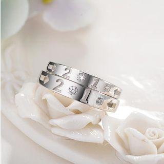 925 Sterling Silver Rhinestone Numerical Open Ring