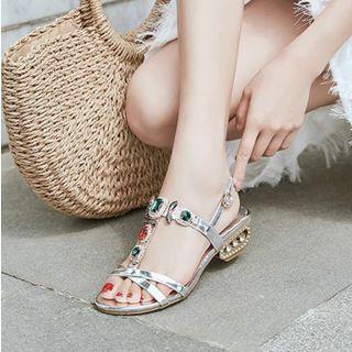 Block-heel Jeweled Sandals