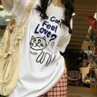 Short-sleeve Cartoon Cat Print T-shirt White - One Size