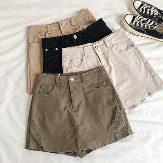 Plain High-waist Denim Skort
