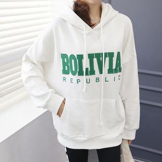 Letter Appliqu  Boxy Hoodie