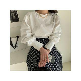 Bishop-sleeve Button-back Blouse Ivory - One Size