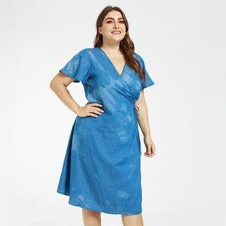 Plus Size Short Sleeve Tie-dye Midi A-line Dress