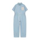 Short-sleeve Cargo Jumpsuit Blue - One Size