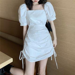 Drawstring Cut-out Short-sleeve Mini A-line Dress