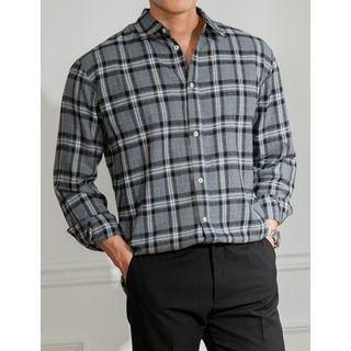 Cotton Boxy-fit Plaid Shirt Dark Gray - One Size