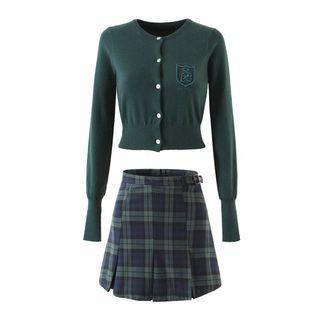 Cardigan / Plaid Pleated Skirt