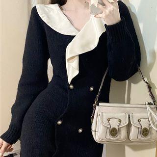 Collared Double-breasted Knit Dress