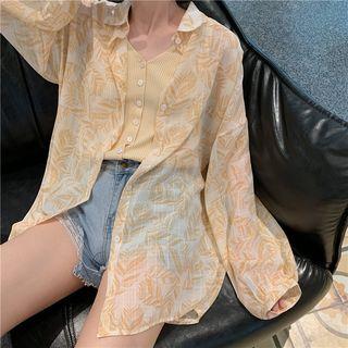 Button Detail Knitted Camisole Top / Long-sleeve Sheer Shirt