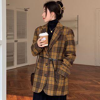 Set: Plaid Single-breasted Jacket + Belt