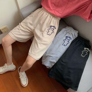 High-waist Bear Printed Wide-leg Shorts