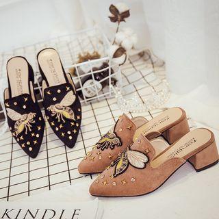 Pointed Studded Block Heel Mules