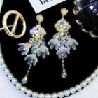 Faux Crystal Flower Fringed Earring 1 Pair - Flower Crystal - One Size