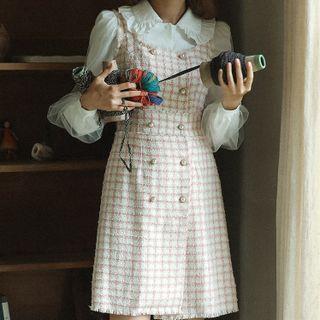 Double-breasted Plaid Overall Dress