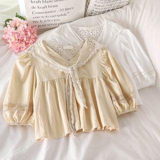 Mock Two-piece Lace Short-sleeve Top