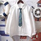 Pintuck Shirt With Striped Neck Tie