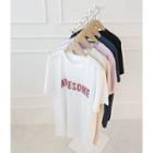 Letter Print Rhinestone-trim T-shirt