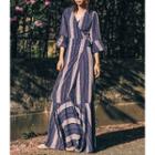 3/4-sleeve Print Maxi Wrap Dress