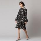 Ruffle-sleeve Floral Print Midi Dress