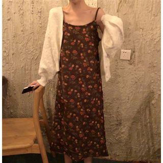Floral Spaghetti Strap Midi Dress As Shown In Figure - One Size