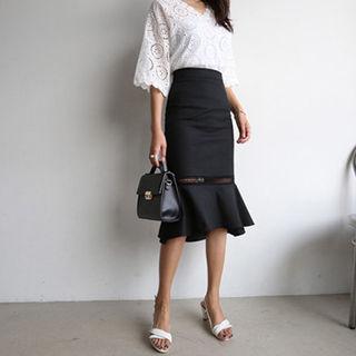 Lace-trim Mermaid Linen Skirt