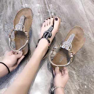 Color Trimmed Rhinestone Strap Sandals