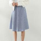 Button-front Pinstriped Midi A-line Skirt