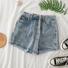 Front-pocket Distressed Denim Shorts