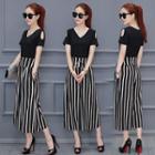 Set: Cutout Top + Striped Wide-leg Pants