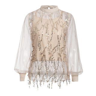 Puff Sleeve Sequined Blouse