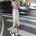 Short-sleeve Plain Slit T-shirt Dress