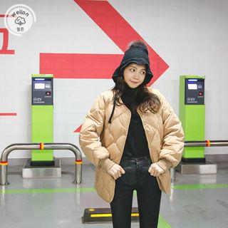 Collarless Snap-button Quilted Jacket