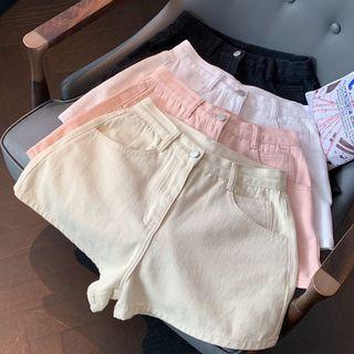 Plain Cropped High-waist Straight-cut Jeans