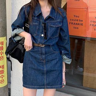 Long-sleeve Denim Mini Sheath Dress