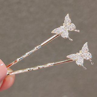 Set Of 2 : Butterfly Faux Crystal Hair Pin Ly542 - 2 Pcs - Gold - One Size