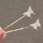 Set Of 2 : Butterfly Faux Crystal Hair Pin Ly542 - 2 Pcs - Gold - One Size
