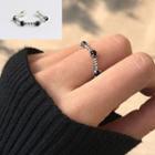 925 Sterling Silver Stone Open Ring Black Rhinestone - Silver - One Size
