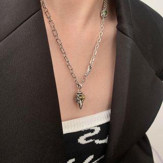 Sterling Silver Rose Necklace 1pc - Silver & Gold - One Size