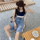 High-waist Straight-leg Ripped Shorts