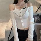 Mock-two-piece Cold-shoulder T-shirt